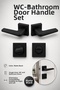 Wc Bathroom Pvc Door Handle 1 Set with Square Badge Matte Black Stylish Modern Internal Locking Door Handles