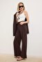 Koyu Kahverengi Wide Leg/Geniş Paça Yüksek Bel Dokuma Kumaş Pantolon TWOSS23PL00314 - 2