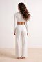 Ecru Knitted Long Sleeve V-Neck Beach Blouse Trousers Set Tbess26Au00058 - 4