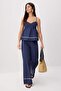 Lacivert Askılı Peplum Bluz Düz Kesim Pantolon Dokuma Alt - Üst Takım TWOSS26AU00138