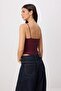 Bordo Fitted/Vücuda Oturan İp Askılı Havuz Yaka Esnek Örme Body TWOSS26BD00038 - 4