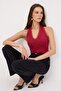 Red Fitted/Body-Fitting Halter Neck Soft Knitted Undershirt with Lace Detail Twoss26Al00064 - 2