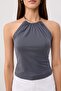 Anthracite Regular Fit Accessory Detailed Halter Neck Knitted Blouse with Lyocell Content Twoss26Bz00954 - 3