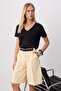 Black Plain Oversize V-Neck Standard Sleeve Short Interlock Knitted T-Shirt Twoss26Ts00346