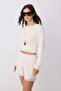 Beige Melange Plain Lace Detailed Regular Waist Tubular Leg 3 Thread Combed Cotton Knitted Shorts & Bermuda Twoss26Sr00286 - 3
