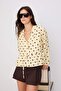 Sarı-Çok Renkli Puantiyeli Pamuklu Dokulu Kolda Dantelli Oversize Boho Gömlek TWOSS25GO00038