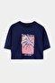 Navy Blue Printed 100% Cotton Relaxed/Casual Fit Crop Knitted T-Shirt Twoss25Ts00080 - 5