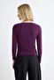 Purple Plain Fitted Degaje Collar Accessory Detailed Sandy Knitted Blouse Twoaw27Bz00019 - 4