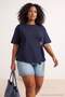 Lacivert Aksesuar Detaylı Tok Örme Kumaş Büyük Beden T-shirt Bluz TBBSS26AF00046 - 3