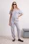 Gray Melange Asymmetric Collar Elastic Cotton Stretch Knitted Top and Bottom Set Twoaw27Au00047
