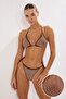 Kahverengi Taş Baskı Üçgen Kaplı Brazilian Normal Bel Bikini Takımı TBESS24BT00131 - 4