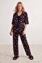 Black 3-Piece 100% Cotton Floral Lace Detailed Knitted Pajama Set Thmaw27Pt00140 - 2