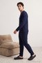 Navy Blue Regular Fit Pocket and Label Detailed Waffle Textured Knitted Pajama Set Tmnaw27Pt00025 - 4