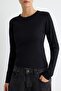 Siyah Pamuklu Bisiklet Yaka Fitteed/Vücuda Oturan Esnek Örme T-Shirt TWOAW27TS00039 - 3
