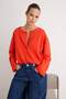 Kırmızı Kalın Yaka Detaylı Oversize/Geniş Kesim Düşük Kol Örme Sweatshirt TWOAW27SW00019 - 2