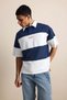 Men's Oversize Color Blocked Polo Collar T-Shirt Navy Blue - 6