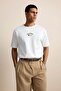 Men's Oversize Minimal Floral Embroidered T-Shirt White - 6