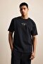 Men's Oversize Minimal Floral Embroidered T-Shirt Black - 3
