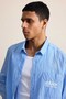 Men's Striped Oversize Long Sleeve Shirt with Embroidery Detail Blue - 4