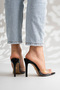 Women's Pointed Toe Thin Heeled Transparent Strap Slippers Sona Black Patent Leather - 4