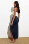 Navy Blue Gathered Waist Slit Maxi Skirt Sh160 - 5