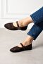 Avila Brown Knitwear Mesh Gold Buckle Belted Ballerinas - 2