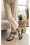 Inner and Outer Genuine Natural Leather Women's Slippers with Metal Buckle - 2