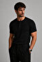 Men's Black Henley Collar Short Sleeve Premium Cotton Ribbed T-Shirt - 4