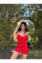 Accessory Detailed Back Strap Low-Cut Gathered Basic Mini Dress - 8