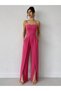 Dusty Rose Crepe Fabric Jumpsuit with Hanging Neckline and Slit Detail 582232