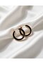 Black Detailed Gold Hoop Earrings - 3