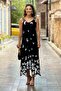 Tokali Black Butterfly Patterned Strappy Cotton Dress