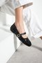 Daily Women's Black Ballerina Shoes with Straps, Rubber Buckle, Sequin Detail, Comfortable Home, Work, Office Shoes 485 - 2