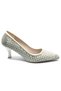 Feles Pearl Stone Detailed Stiletto Short Heeled Women's Shoes White - 2