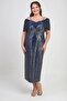 Women's Thin Strap Satin Bow Boat Neck Sequin Embroidered Lined Plus Size Midi Dress - 3
