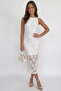 Women's Sleeveless Open Back Halter Detail Lined Midi Length Lace Dress - 6