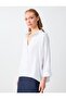 Off-White Loose Shirt Collar Linen Blouse - 3
