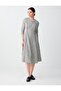 Gray Melange Slim Fit Crew Neck Long Sleeve Jacquard Midi Dress