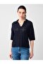 Navy Blue Loose Polo Neck Knitwear Blouse - 4