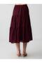Burgundy Relaxed Fit Regular Waist Button Detail Long Woven Skirt - 6