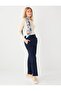 Navy Blue Regular Waist Regular Leg Elastic Waist Woven Trousers - 3