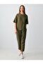 Khaki 100% Linen Relaxed Cut Short Sleeve Crew Neck Blouse - 2