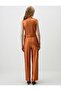 Burnt Orange Regular Waist Knitted Trousers with Elastic Waist and a Shiny Look - 6