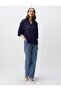Navy Blue 100% Cotton Polo Neck Openwork Knitwear T-Shirt - 2