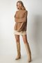 Women's Biscuit Knit Motif Stand Collar Knitwear Sweater MX00132