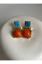 Gold Color Orange Enamel Earrings (4.5 cm) - 3