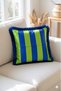 Cobalt Blue Tasseled, Blue-Green Stripe Pattern, Decorative 43X43Cm Square Throw Pillow Cover - 2
