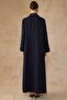 Double Collar Satin and Brooch Detailed Oversized Coat with Aces Detail Dark Blue 6817 - 7