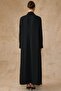 Stone and Satin Detailed Lined Oversized Overcoat Black 6837 - 7