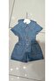 Retro Style Baby Collar Short Sleeve Denim Children's Jumpsuit - 7